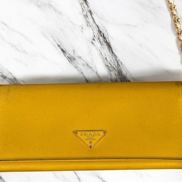PRADA Authentic Giallo Tessuto Nylon Wallet on detachable Gold White Rope Chain - Picture 4 of 17